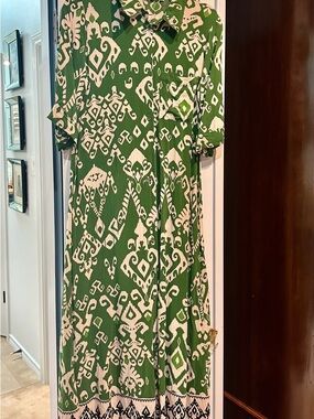 Zara Green and Cream Printed Midi Dress